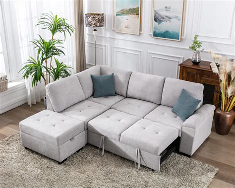 Buy Online Grey Sectional With Pull Out Bed